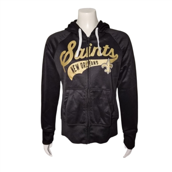 NFL Saints Zip Hoodie Gold Black Full Zip Pockets Quick Dry New Orleans sz M - Picture 1 of 8